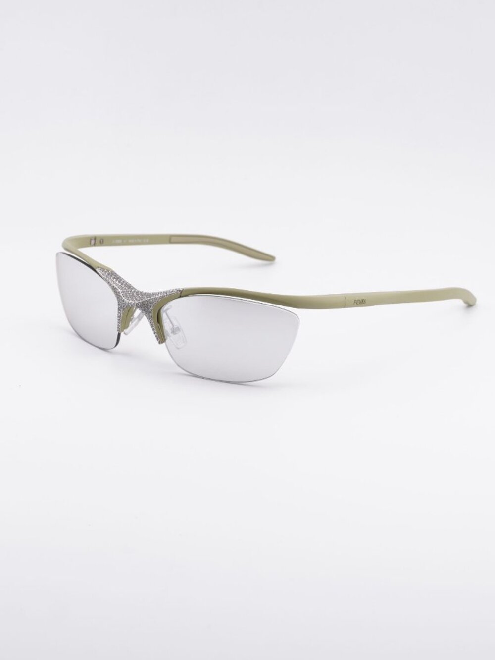 Fendi FE40176U 94C Sunglasses Green Rimless Cat Eye Frame, Silver Lenses